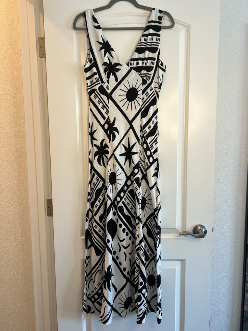 Paper Heart Resort Maxi Dress Black White Sleeveless Linen Blend XS